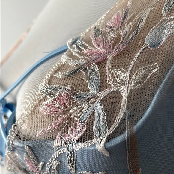 Honey Birdette Evangeline Bra Panty Garter Elegant Blue Lace Lingerie Set - Picture 3 of 5